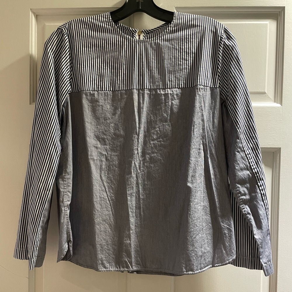 Striped Long Sleeve Zip Blouse